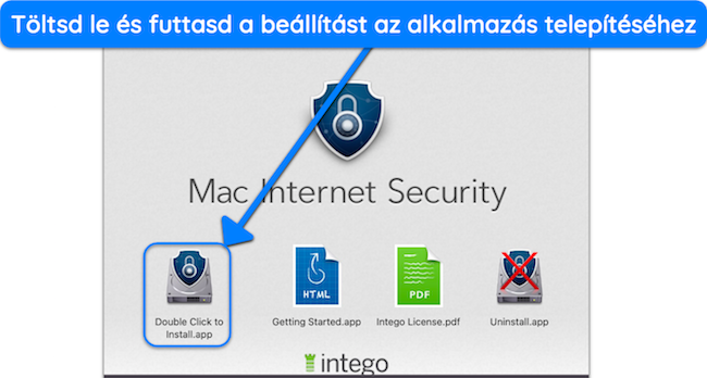 K&eacute;pernyők&eacute;p, amely bemutatja, hogyan ind&iacute;that&oacute; el az Intego telep&iacute;t&eacute;se macOS rendszeren