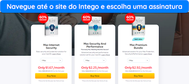 Captura de tela mostrando os v&aacute;rios planos de pre&ccedil;os do Intego