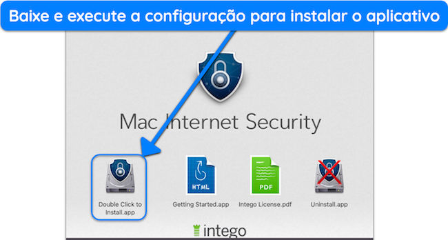 Captura de tela mostrando como iniciar a instala&ccedil;&atilde;o do Intego no macOS