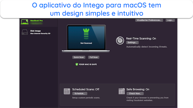 Captura de tela da interface do aplicativo Intego no macOS