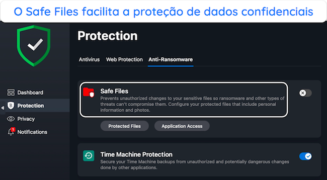 Captura de tela mostrando as ferramentas anti-ransomware do Bitdefender