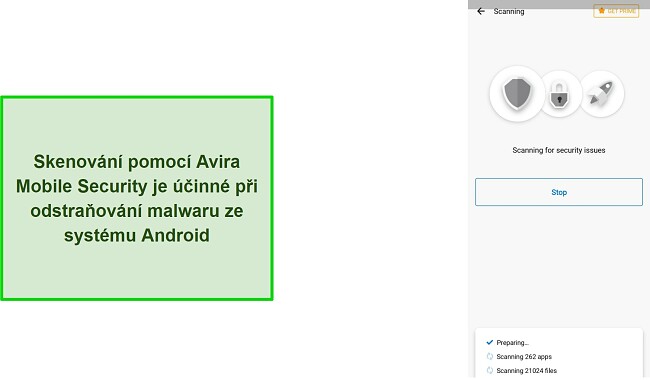 Skenování virů pomocí Avira Mobile Security