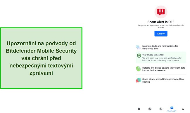 Funkce upozornění na podvodné aktivity v Bitdefender Mobile Security