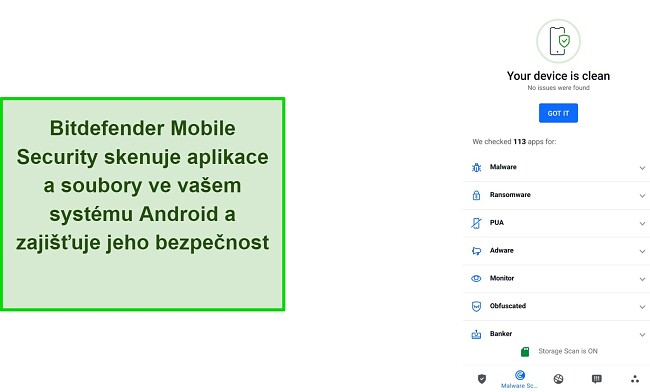 Výsledky skenování Bitdefender Mobile Security