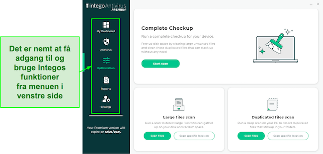 Skærmbillede af Integos intuitive Windows-app-grænseflade.