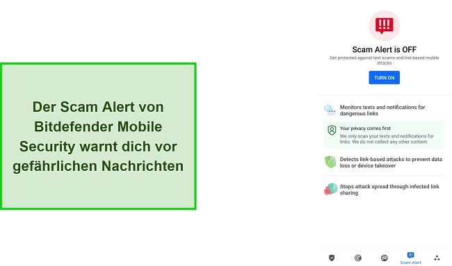 Betrugs-Warnfunktion von Bitdefender Mobile Security