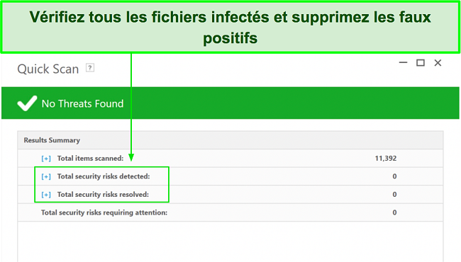 Capture d'&eacute;cran de l'endroit o&ugrave; v&eacute;rifier la liste des fichiers infect&eacute;s apr&egrave;s une analyse compl&egrave;te