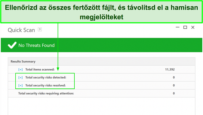 K&eacute;pernyők&eacute;p arr&oacute;l, hogy hol lehet ellenőrizni a fertőz&ouml;tt f&aacute;jlok list&aacute;j&aacute;t a teljes vizsg&aacute;lat ut&aacute;n