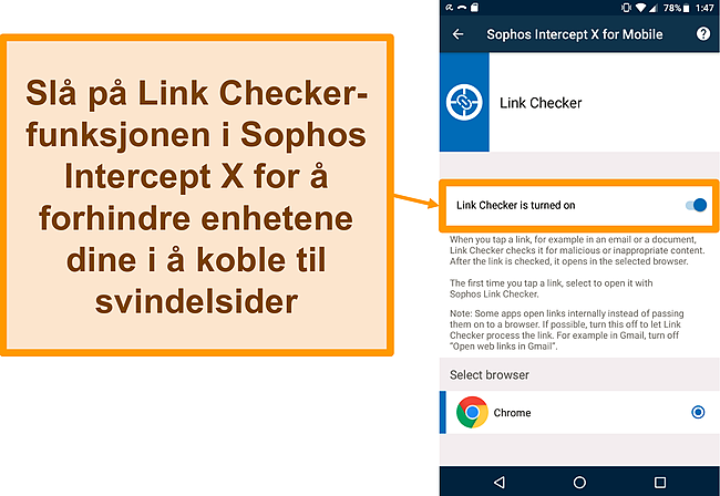 Skjermbilde av Link Checker p&aring; Sophos Intercept Xs gratis Android-app