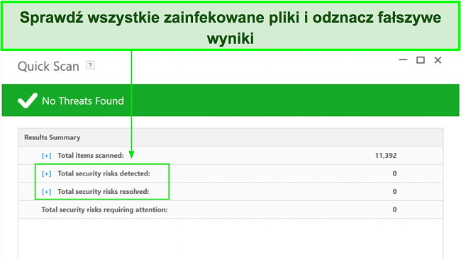 Zrzut ekranu pokazujący, gdzie sprawdzić listę zainfekowanych plik&oacute;w po pełnym skanowaniu