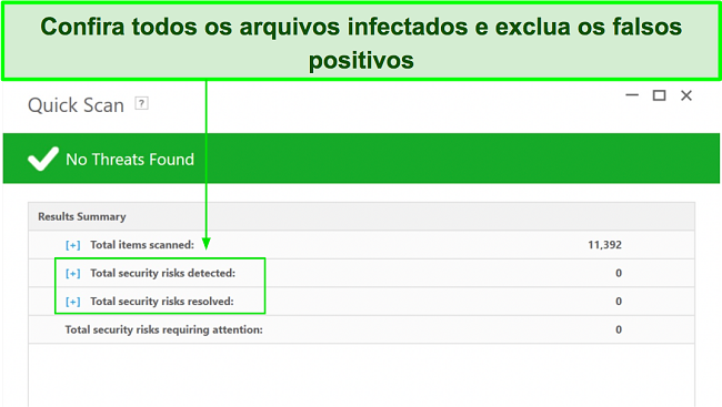 Captura de tela de onde verificar a lista de arquivos infectados ap&oacute;s a verifica&ccedil;&atilde;o completa