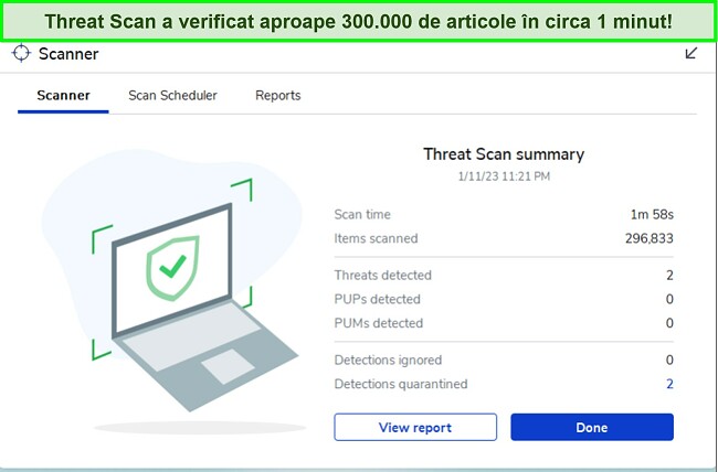 Revizuirea Malwarebytes evidențiind interfața funcției de scanare a amenințărilor.