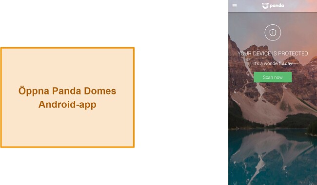 Skärmdump av Panda Dome huvudskärm i appen