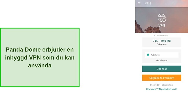 Skärmdump av Panda Dome med inbyggd VPN