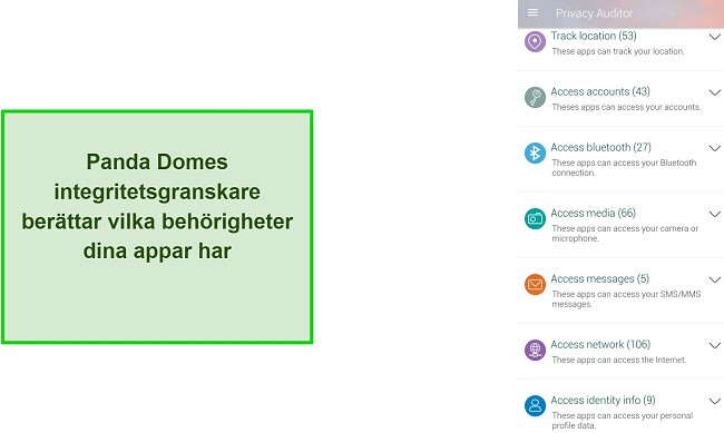 Skärmdump av Panda Dome med sekretessrevisor