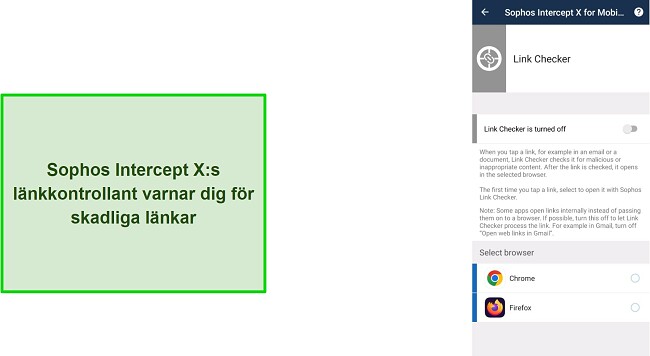 Skärmdump av Sophos Intercept X med länkkontroll