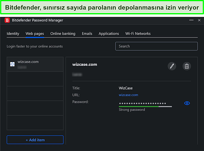 Bitdefender'ın şifre y&ouml;neticisinin ekran g&ouml;r&uuml;nt&uuml;s&uuml;.