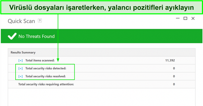 Tam taramadan sonra vir&uuml;sl&uuml; dosyaların listesinin kontrol edileceği yerin ekran g&ouml;r&uuml;nt&uuml;s&uuml;