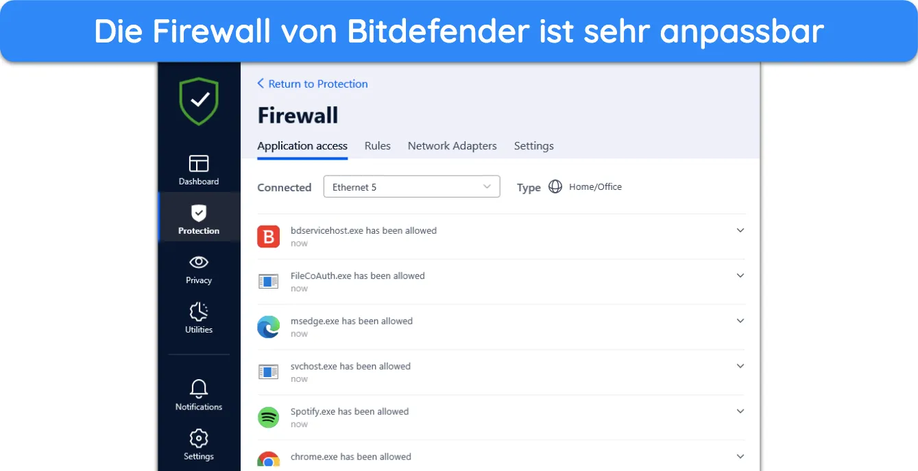 Sie k&ouml;nnen die Firewall-Einstellungen von Bitdefender nach Ihren W&uuml;nschen anpassen.