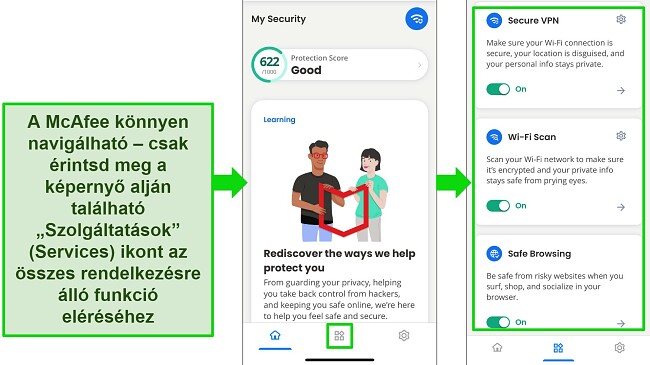 Az iOS rendszeren fut&oacute; McAfee alkalmaz&aacute;s, amely k&ouml;nnyen kezelhető &eacute;s &aacute;ttekinthető