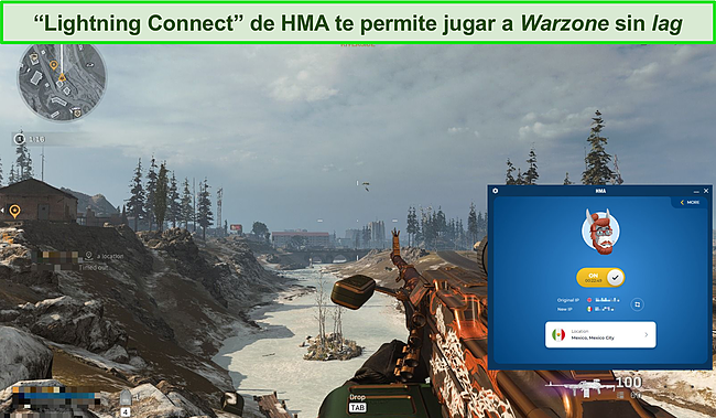 Captura de pantalla de Call of Duty: Warzone con una conexi&oacute;n HMA.