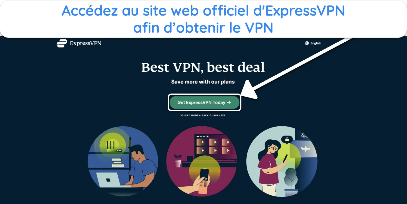 Capture d'&eacute;cran montrant comment s'abonner &agrave; ExpressVPN via le site Web officiel.