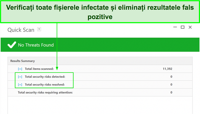 Captură de ecran cu unde să verificați lista fișierelor infectate după scanarea completă