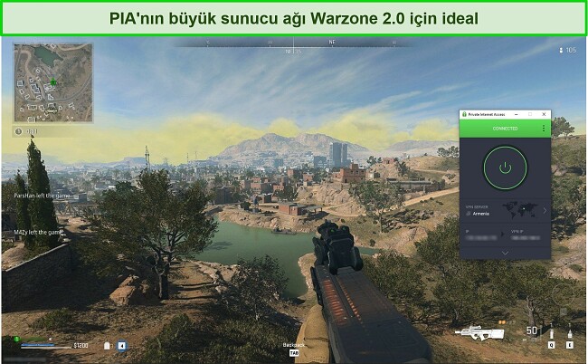 Warzone 2.0 oynarken bir Ermeni sunucusuna bağlanan &Ouml;zel İnternet Erişiminin ekran g&ouml;r&uuml;nt&uuml;s&uuml;