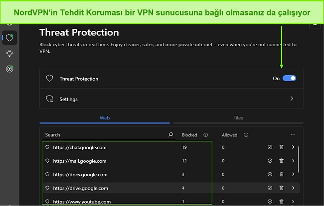 NordVPN Tehdit Koruma &Ouml;zelliğinin ekran g&ouml;r&uuml;nt&uuml;s&uuml;