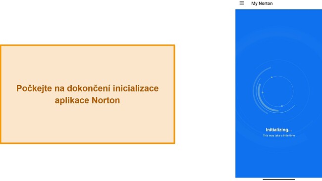 Sn&iacute;mek obrazovky s prvn&iacute; inicializac&iacute; Norton Mobile Security