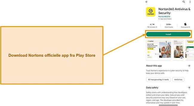 Sk&aelig;rmbillede af Nortons officielle app i Google Play Butik