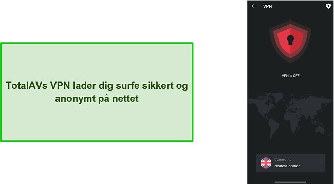 Sk&aelig;rmbillede af TotalAVs VPN p&aring; Android