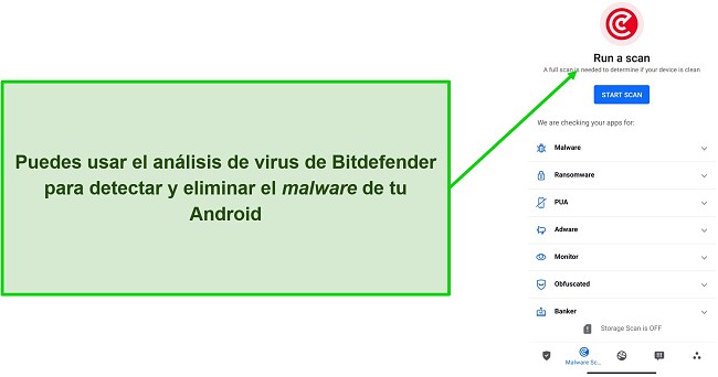 Captura de pantalla del an&aacute;lisis de virus de Bitdefender Mobile Security