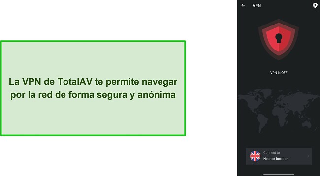 Captura de pantalla de la VPN de TotalAV en Android