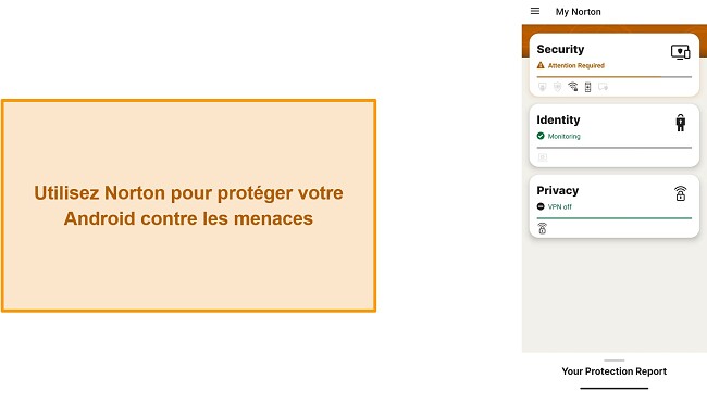 Capture d'&eacute;cran du menu principal de Norton Mobile Security