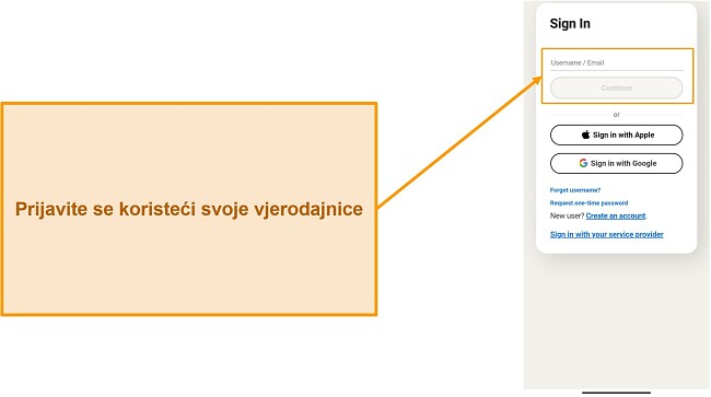 Snimka zaslona stranice za prijavu Norton Mobile Security-a
