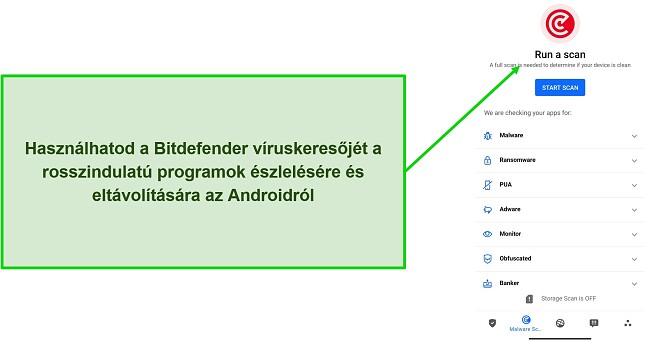 K&eacute;pernyők&eacute;p a Bitdefender Mobile Security v&iacute;ruskeres&eacute;s&eacute;ről