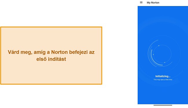 K&eacute;pernyők&eacute;p a Norton Mobile Security első inicializ&aacute;l&aacute;s&aacute;r&oacute;l
