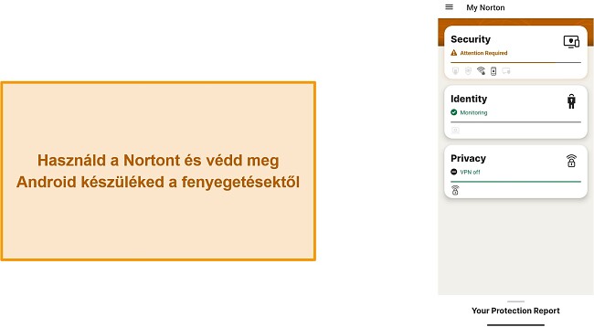 K&eacute;pernyők&eacute;p a Norton Mobile Security főmen&uuml;j&eacute;ről