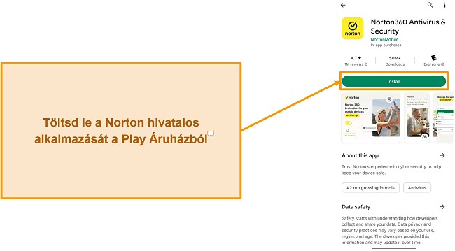 K&eacute;pernyők&eacute;p a Norton hivatalos alkalmaz&aacute;s&aacute;r&oacute;l a Google Play &Aacute;ruh&aacute;zban