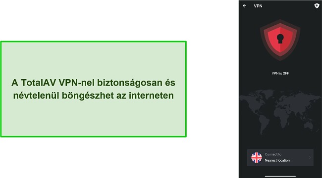 K&eacute;pernyők&eacute;p a TotalAV VPN-j&eacute;ről Androidon