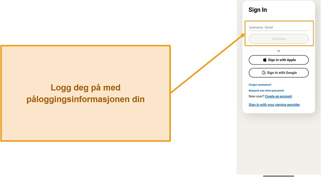 Skjermbilde av Norton Mobile Securitys p&aring;loggingsside