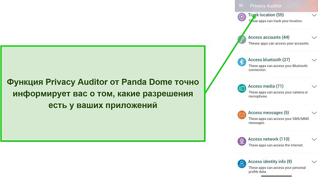 Скриншот, показывающий функцию Privacy Auditor Panda Dome