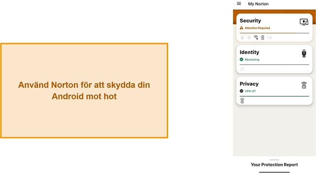 Sk&auml;rmdump av Norton Mobile Securitys huvudmeny