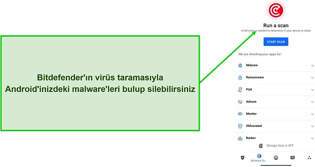 Bitdefender Mobile Security'nin vir&uuml;s taramasının ekran g&ouml;r&uuml;nt&uuml;s&uuml;