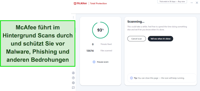 Das fortschrittliche Bedrohungspr&auml;ventionssystem von McAfee sch&uuml;tzt Ihr Telefon vor Hackerangriffen