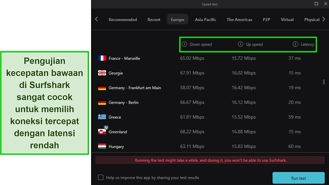 Uji Kecepatan Tercepat VPN Surfshark dengan Kecepatan Unduh, Unggah, dan Latensi Terintegrasi