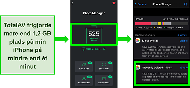 Skærmbillede af TotalAV Mobile Security til iOS og Photo Manager-funktionen.