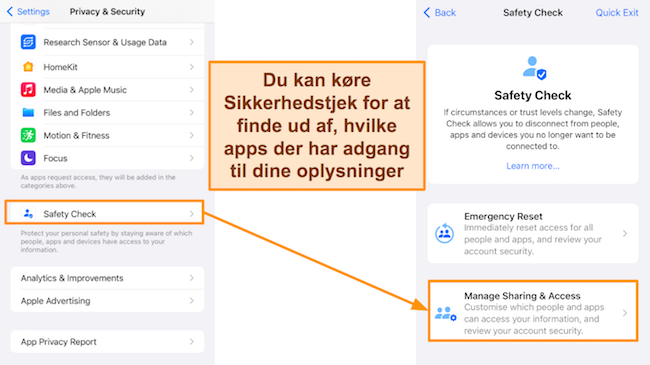 Sk&aelig;rmbillede af iOS Saftey Check