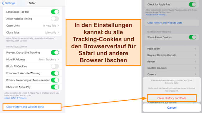 Screenshot der Safari-Einstellungen zum L&ouml;schen des Browserverlaufs